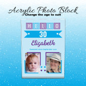 Hello 30 (any age) name est date blue purple fotoblokken