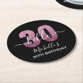 Hello 30! Fun 30th birthday Pink glitter Ronde Kartonnen Onderzetter (Gebogen)