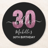 Hello 30! Fun 30th birthday Pink glitter Ronde Kartonnen Onderzetter (Voorkant)