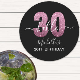 Hello 30! Fun 30th birthday Pink glitter Ronde Kartonnen Onderzetter