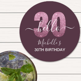 Hello 30! Fun 30th birthday Pink glitter Ronde Kartonnen Onderzetter