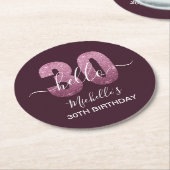Hello 30! Fun 30th birthday Pink glitter Ronde Kartonnen Onderzetter (Gebogen)