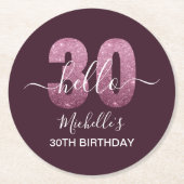 Hello 30! Fun 30th birthday Pink glitter Ronde Kartonnen Onderzetter (Voorkant)