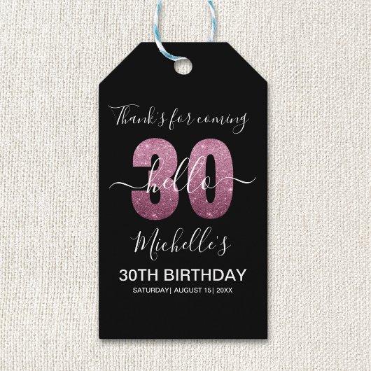 Hello 30! Funny 30th birthday with Pink glitter Cadeaulabel