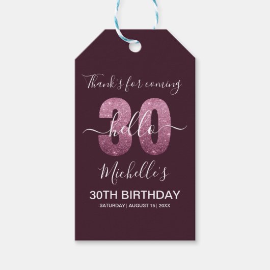Hello 30! Funny 30th birthday with Pink glitter Cadeaulabel (Voorkant)