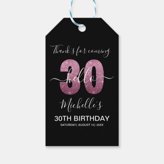 Hello 30! Funny 30th birthday with Pink glitter Cadeaulabel (Voorkant)