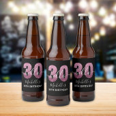 Hello 30! Modern 30th birthday Pink glitter Bier Etiket