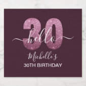 Hello 30! Modern 30th birthday Pink glitter Bier Etiket (Enkel label)