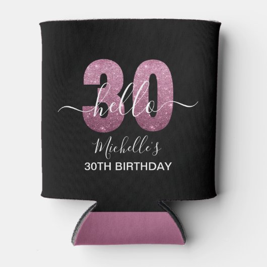 Hello 30! Modern 30th birthday Pink glitter Blikjeskoeler (Voorkant)