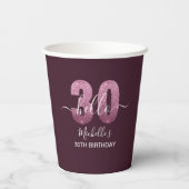 Hello 30! Modern 30th birthday Pink glitter Papieren Bekers (Achterkant)