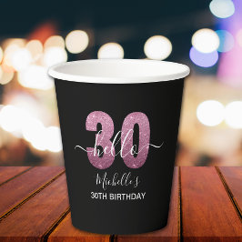 Hello 30! Modern 30th birthday Pink glitter Papieren Bekers
