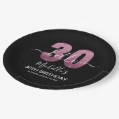 Hello 30! Modern 30th birthday Pink glitter Papieren Bordje (Gekanteld)