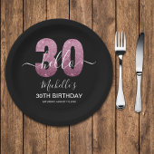 Hello 30! Modern 30th birthday Pink glitter Papieren Bordje