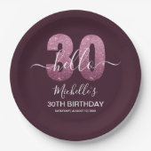 Hello 30! Modern 30th birthday Pink glitter Papieren Bordje (Voorkant)
