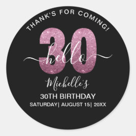Hello 30! Modern 30th birthday Pink glitter Ronde Sticker