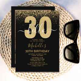 Hello 30! modern 30th birthday with gold glitter kaart