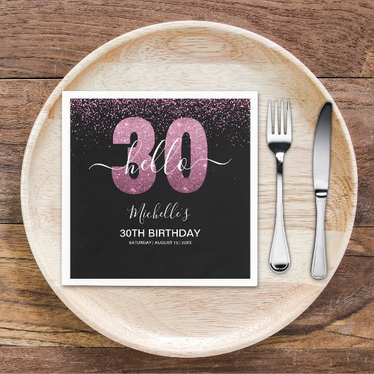 Hello 30! modern 30th birthday with Pink glitter Servet