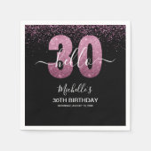 Hello 30! modern 30th birthday with Pink glitter Servet (Voorkant)
