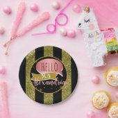 hello 30 Personalized 30th birthday glitter stripe Papieren Bordje (Feest)