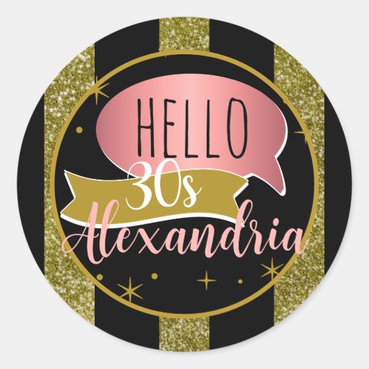 hello 30 Personalized 30th birthday glitter stripe Ronde Sticker (Voorkant)