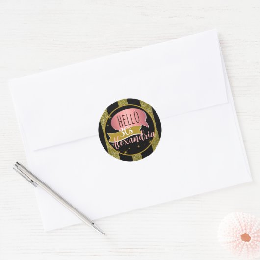 hello 30 Personalized 30th birthday glitter stripe Ronde Sticker (Envelop)