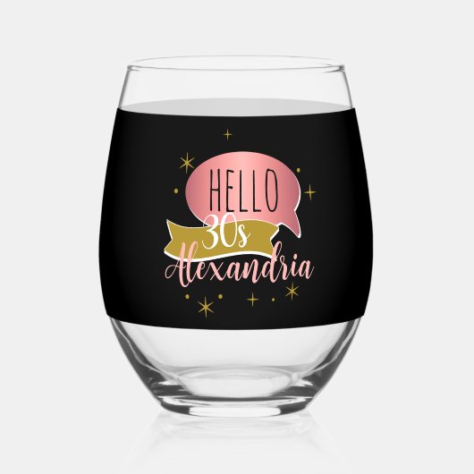 hello 30 Stylish Personalized 30th birthday Wijnglas Zonder Voet (Voorkant)