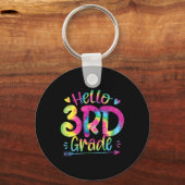 Hello 3rd Grade Teachers Stutanden Tie Dye Back To Sleutelhanger (Voorkant)