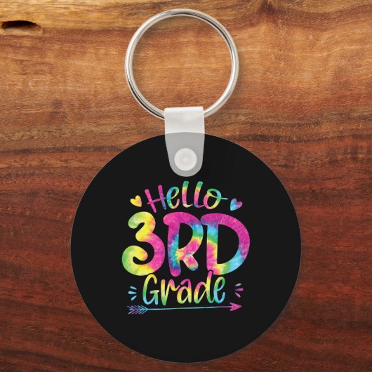 Hello 3rd Grade Teachers Stutanden Tie Dye Back To Sleutelhanger (Voorkant)