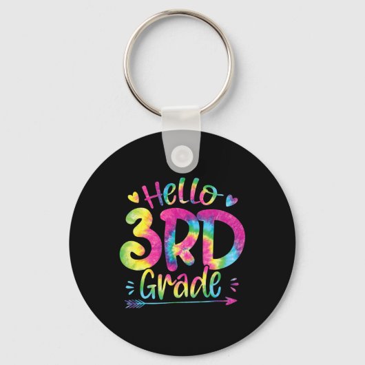Hello 3rd Grade Teachers Stutanden Tie Dye Back To Sleutelhanger (Achterkant)
