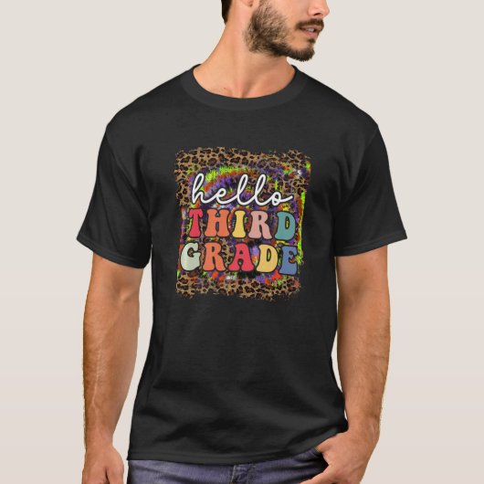 Hello 3rd Grade Tie Dye Leopard Teachers Kids Back T-shirt (Voorkant)