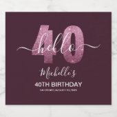 Hello 40! Elegant 40th birthday with Pink glitter Bier Etiket (Enkel label)