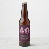 Hello 40! Elegant 40th birthday with Pink glitter Bier Etiket (Voorkant)