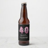 Hello 40! Elegant 40th birthday with Pink glitter Bier Etiket (Voorkant)