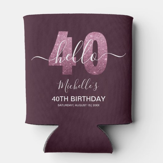 Hello 40! Fun 40th birthday with Pink glitter Blikjeskoeler (Achterkant)