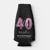 Hello 40! Funny 40th birthday with Pink glitter Flesjeskoeler (Voorkant)