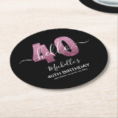 Hello 40! Funny 40th birthday with Pink glitter Ronde Kartonnen Onderzetter (Gebogen)