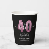 Hello 40! Modern 40th birthday with Pink glitter Papieren Bekers (Achterkant)