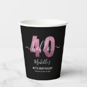 Hello 40! Modern 40th birthday with Pink glitter Papieren Bekers (Voorkant)