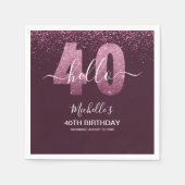 Hello 40! Modern 40th birthday with Pink glitter Servet (Voorkant)