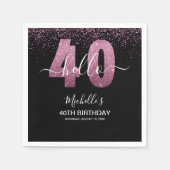 Hello 40! Modern 40th birthday with Pink glitter Servet (Voorkant)