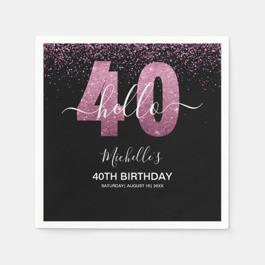 Hello 40! Modern 40th birthday with Pink glitter Servet (Voorkant)
