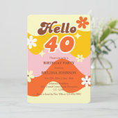Hello 40 Retro Wave Groovy Flower Birthday  Kaart (Staand voorkant)