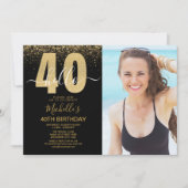 Hello 40 years - Golden glitter  with photo  Kaart (Voorkant)
