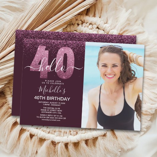 Hello 40 years - Modern Birthday with photo Kaart