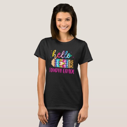 Hello 4th Grade Back to School 4th Grade Teacher W T-shirt (Voorkant volledig)
