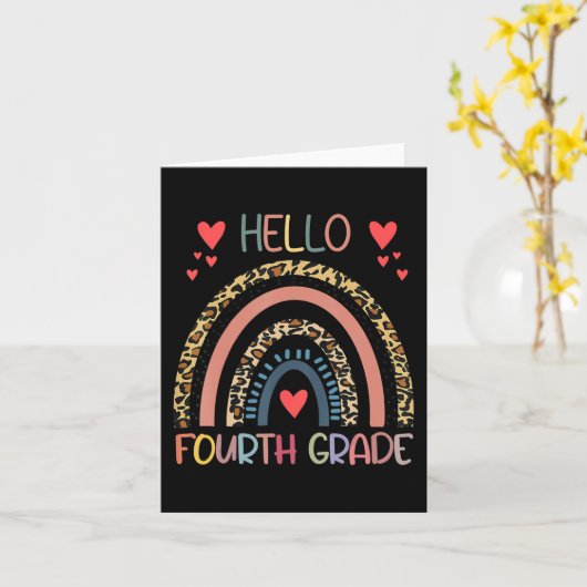 Hello 4th Grade Leopard Rainbow Fourth Grade Back Kaart (Gele Bloem)
