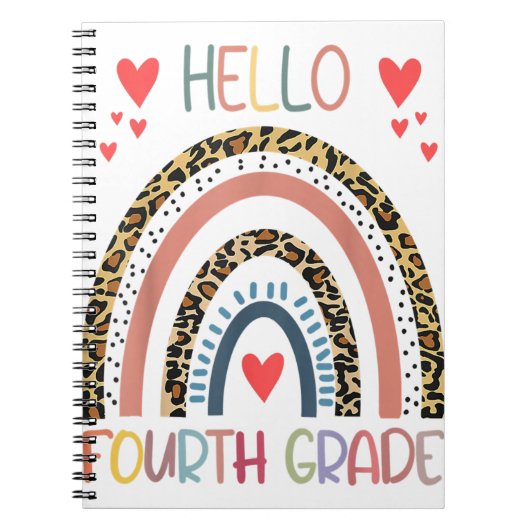 Hello 4th Grade Leopard Rainbow Fourth Grade Back Notitieboek (Voorkant)