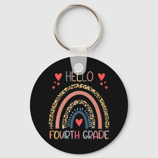 Hello 4th Grade Leopard Rainbow Fourth Grade Back Sleutelhanger (Voorkant)