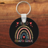 Hello 4th Grade Leopard Rainbow Fourth Grade Back Sleutelhanger (Voorkant)