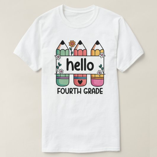 Hello 4th Grade Teacher Cute Pencil T-shirt (Design voorkant)